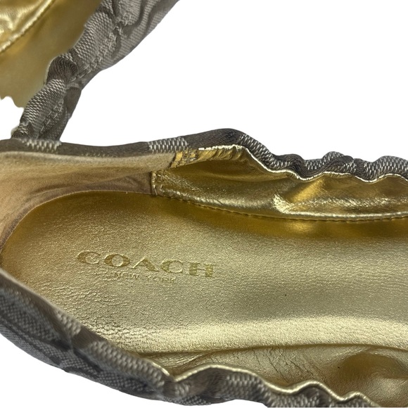Coach Delphine Signature Ballet Flats Size 8.5 Brown Khaki Buckle Detail - Picture 10 of 13